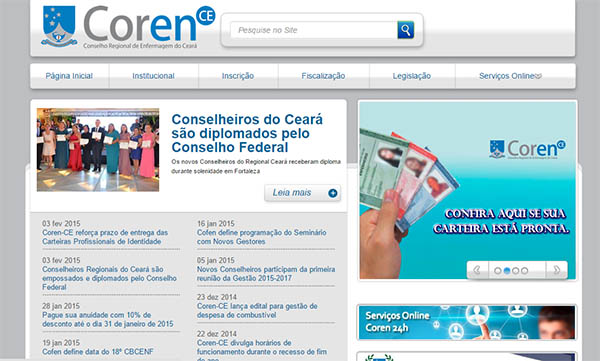 Acesso é feito no banner da lateral direita do portal abaixo dos banners rotativos - Imagem identificada como Serviços Online Coren 24h